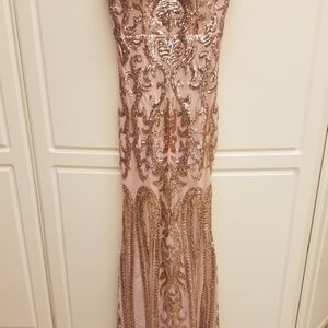 Lulu’s Bariano Rebecca Rose Gold Strapless Sequin